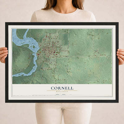 Map of Cornell, Wisconsin, 18 x 24 inch print in a black wood frame
