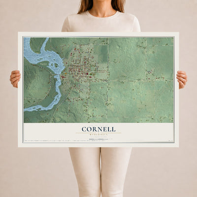 Map of Cornell, Wisconsin, 24 x 36 inch unframed archival matte print
