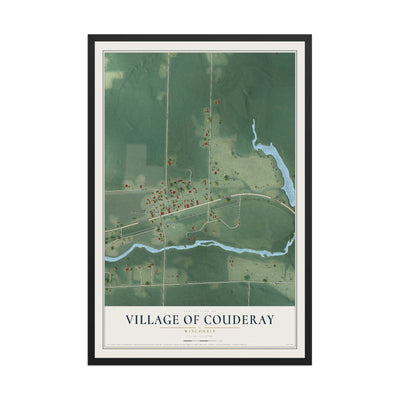 Map of Couderay, Wisconsin, 12 x 18 inch print in a black wood frame