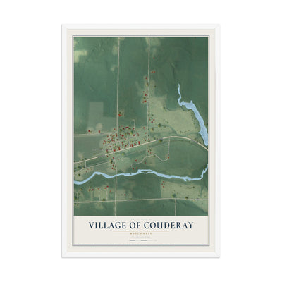 Map of Couderay, Wisconsin, 12 x 18 inch print in a white wood frame