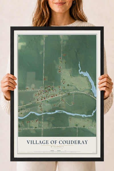 Map of Couderay, Wisconsin, 18 x 24 inch print in a black wood frame