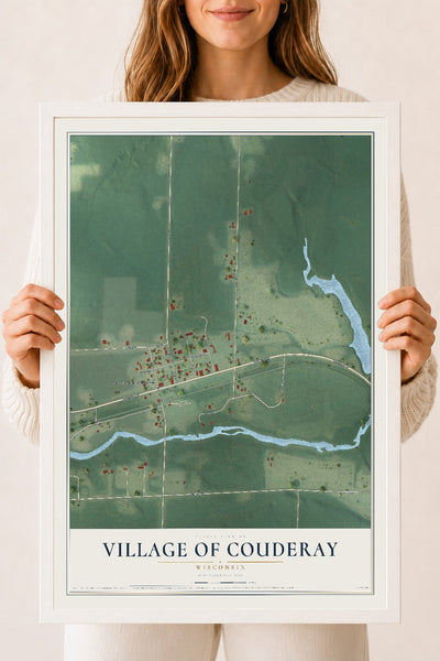 Map of Couderay, Wisconsin, 18 x 24 inch print in a white wood frame