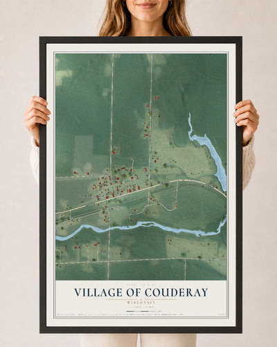 Map of Couderay, Wisconsin, 24 x 36 inch print in a black wood frame
