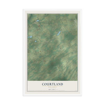 Map of Courtland, Wisconsin, 12 x 18 inch print in a white wood frame