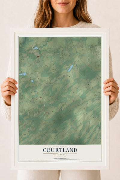 Map of Courtland, Wisconsin, 18 x 24 inch print in a white wood frame