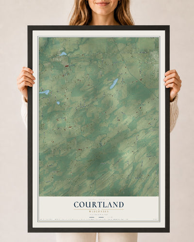 Map of Courtland, Wisconsin, 24 x 36 inch print in a black wood frame