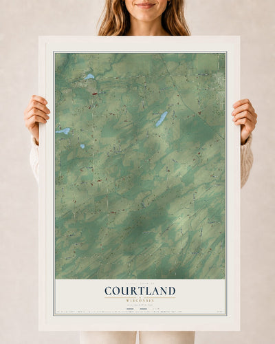 Map of Courtland, Wisconsin, 24 x 36 inch print in a white wood frame