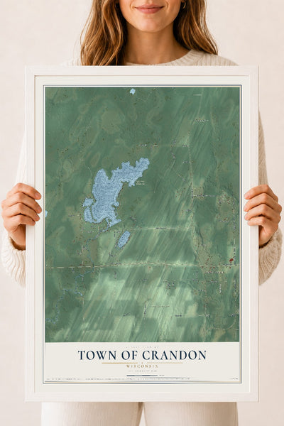 Map of the Town of Crandon, Wisconsin, 18 x 24 inch print in a white wood frame