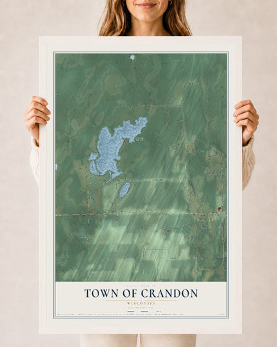 Map of the Town of Crandon, Wisconsin, 24 x 36 inch print in a white wood frame