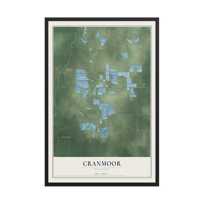 Map of Cranmoor, Wisconsin, 12 x 18 inch print in a black wood frame