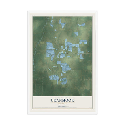 Map of Cranmoor, Wisconsin, 12 x 18 inch print in a white wood frame