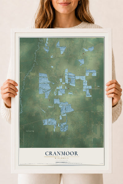 Map of Cranmoor, Wisconsin, 18 x 24 inch print in a white wood frame