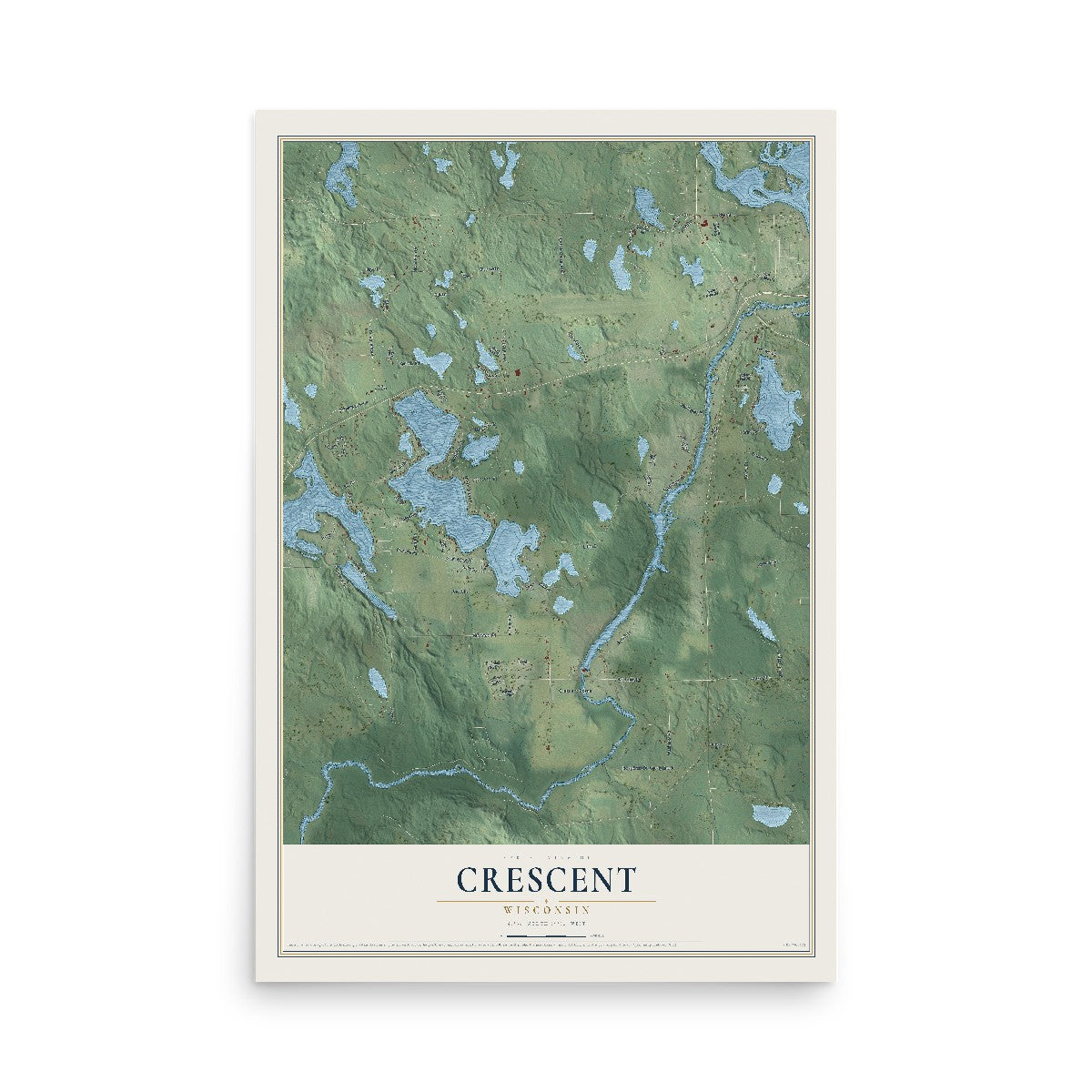 Map of Crescent, Wisconsin, 12 x 18 inch unframed archival matte print