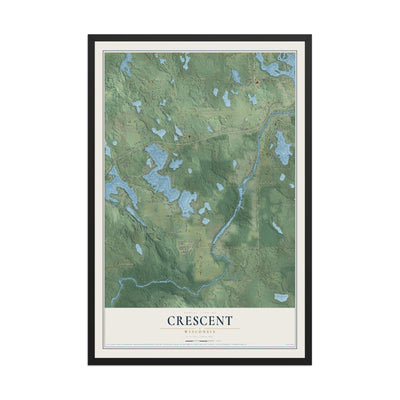Map of Crescent, Wisconsin, 12 x 18 inch print in a black wood frame