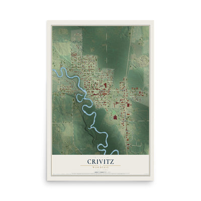 Map of Crivitz, Wisconsin, 12 x 18 inch unframed archival matte print