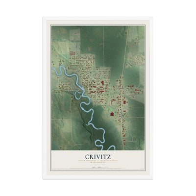 Map of Crivitz, Wisconsin, 12 x 18 inch print in a white wood frame