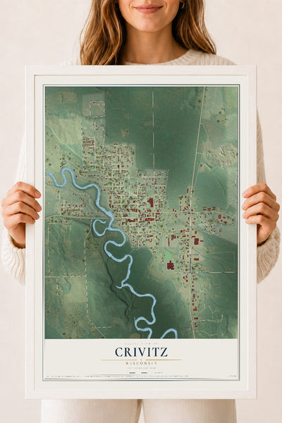 Map of Crivitz, Wisconsin, 18 x 24 inch print in a white wood frame