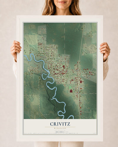 Map of Crivitz, Wisconsin, 24 x 36 inch print in a white wood frame
