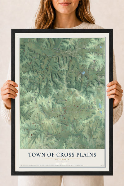 Map of the Town of Cross Plains, Wisconsin, 18 x 24 inch print in a black wood frame