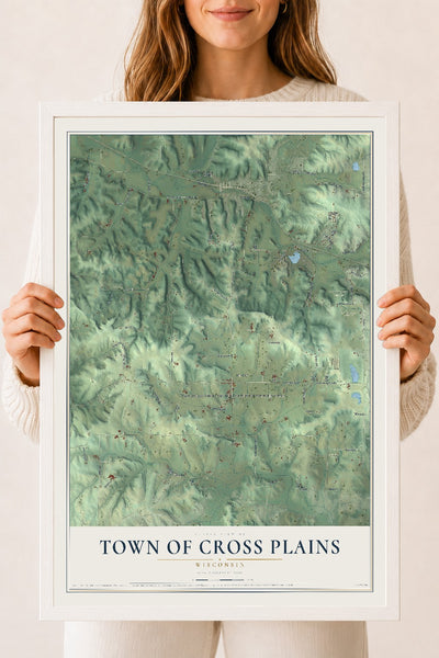 Map of the Town of Cross Plains, Wisconsin, 18 x 24 inch print in a white wood frame