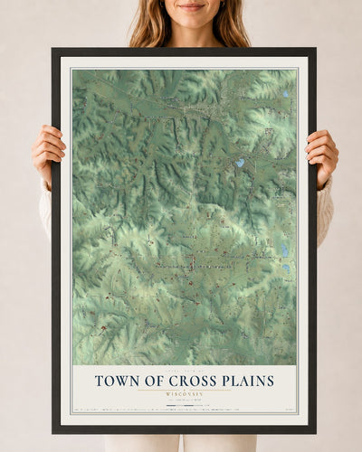 Map of the Town of Cross Plains, Wisconsin, 24 x 36 inch print in a black wood frame