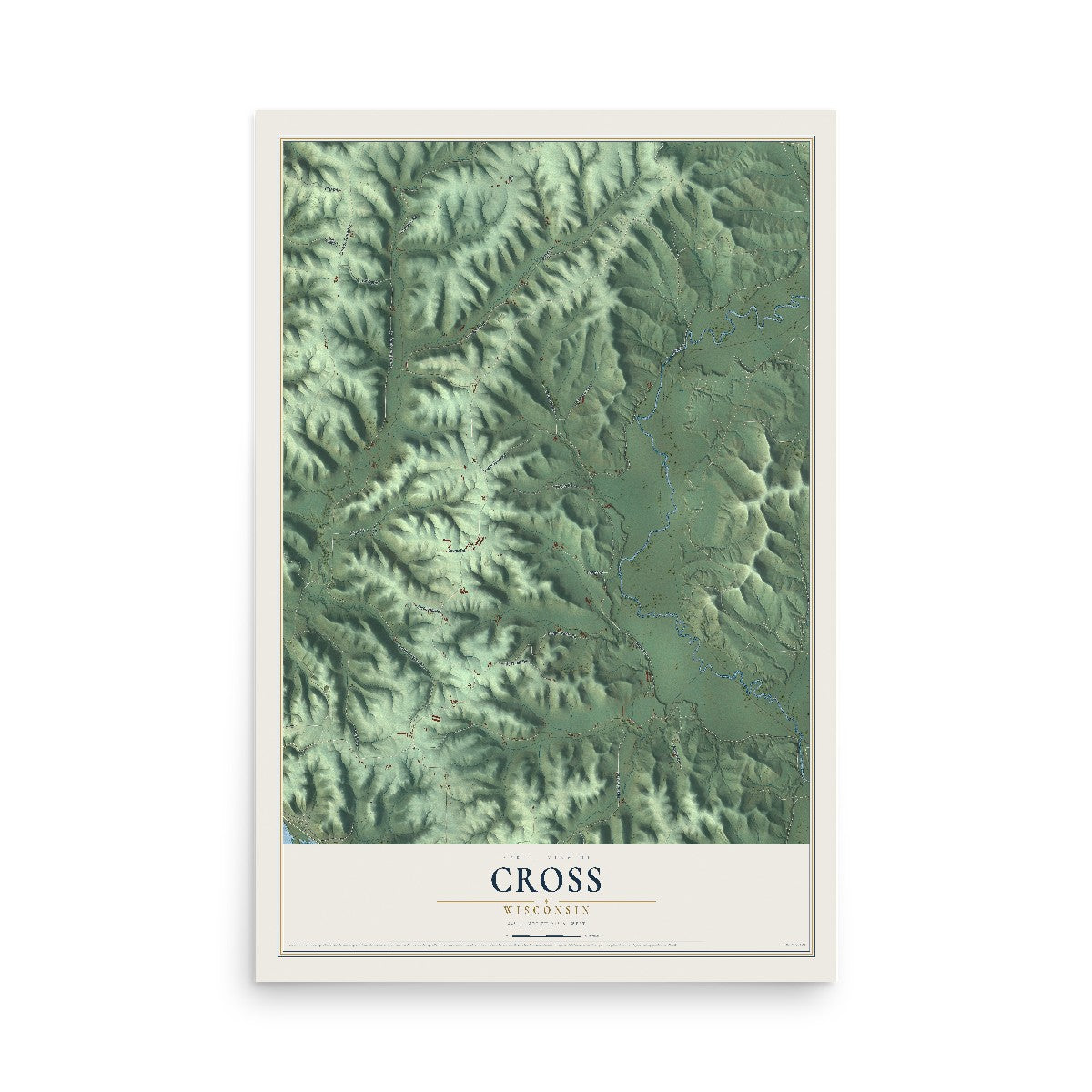 Map of Cross, Wisconsin, 12 x 18 inch unframed archival matte print