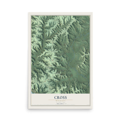 Map of Cross, Wisconsin, 12 x 18 inch unframed archival matte print