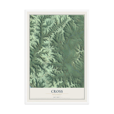 Map of Cross, Wisconsin, 12 x 18 inch print in a white wood frame