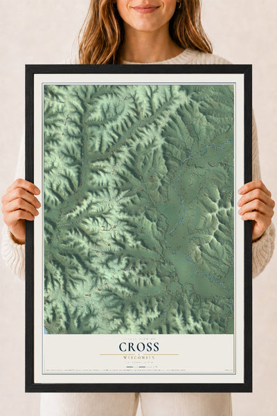 Map of Cross, Wisconsin, 18 x 24 inch print in a black wood frame