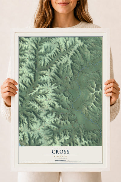 Map of Cross, Wisconsin, 18 x 24 inch print in a white wood frame