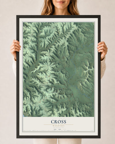 Map of Cross, Wisconsin, 24 x 36 inch print in a black wood frame