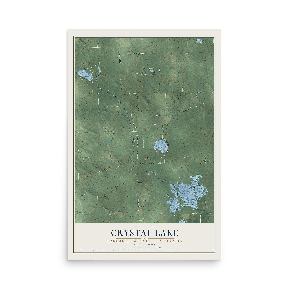 Map of Crystal Lake, Marquette County, Wisconsin, 12 x 18 inch unframed archival matte print