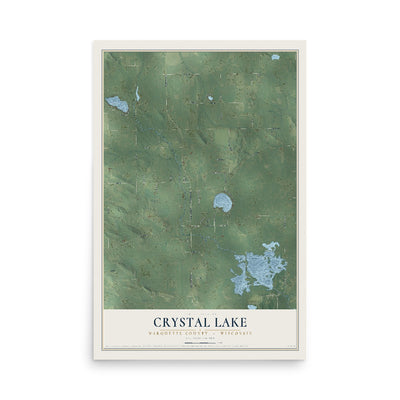Map of Crystal Lake, Marquette County, Wisconsin, 12 x 18 inch unframed archival matte print