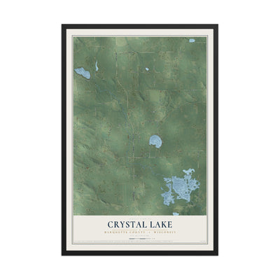 Map of Crystal Lake, Marquette County, Wisconsin, 12 x 18 inch print in a black wood frame