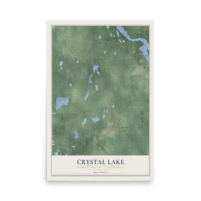 Map of Crystal Lake, Barron County, Wisconsin, 12 x 18 inch unframed archival matte print