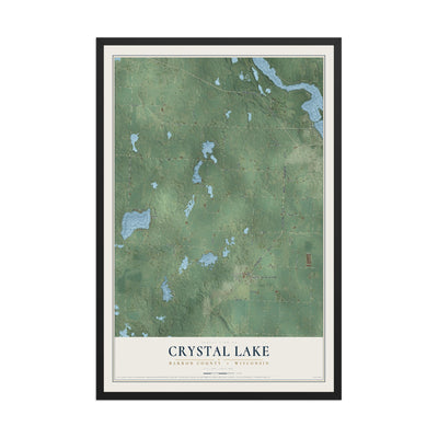 Map of Crystal Lake, Barron County, Wisconsin, 12 x 18 inch print in a black wood frame