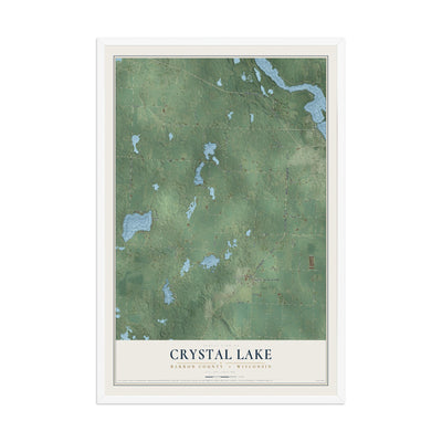 Map of Crystal Lake, Barron County, Wisconsin, 12 x 18 inch print in a white wood frame
