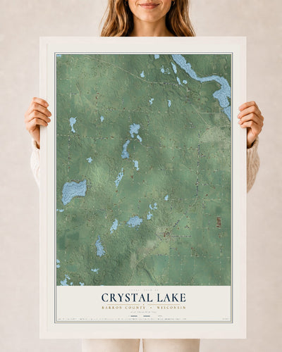 Map of Crystal Lake, Barron County, Wisconsin, 24 x 36 inch print in a white wood frame