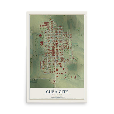 Map of Cuba City, Wisconsin, 12 x 18 inch unframed archival matte print