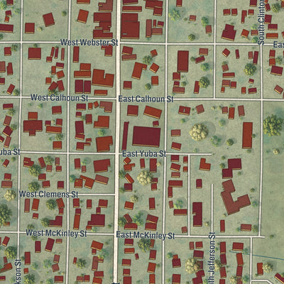 Close-up of the map of Cuba City, Wisconsin print showing street and building detail