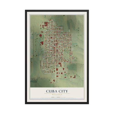 Map of Cuba City, Wisconsin, 12 x 18 inch print in a black wood frame