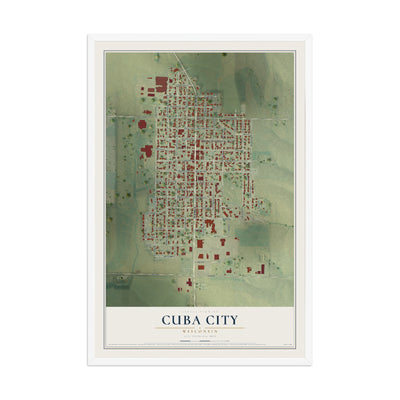 Map of Cuba City, Wisconsin, 12 x 18 inch print in a white wood frame