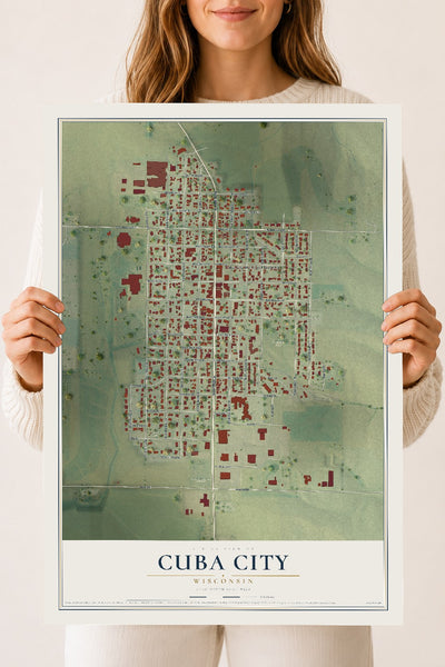 Map of Cuba City, Wisconsin, 18 x 24 inch unframed archival matte print