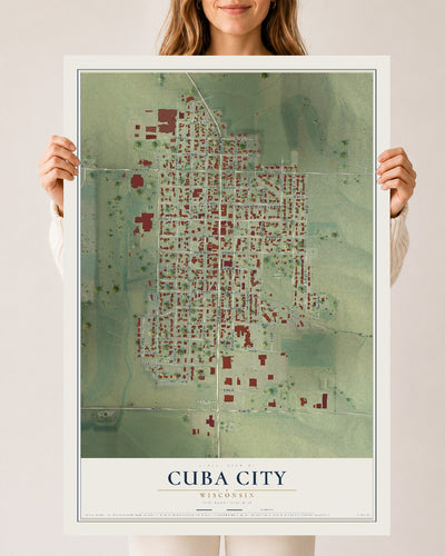 Map of Cuba City, Wisconsin, 24 x 36 inch unframed archival matte print