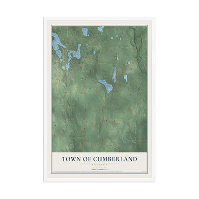 Map of the Town of Cumberland, Wisconsin, 12 x 18 inch print in a white wood frame