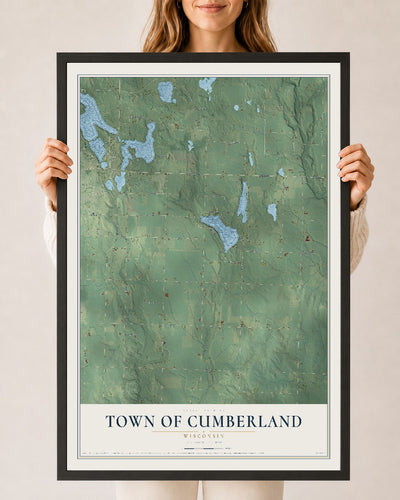 Map of the Town of Cumberland, Wisconsin, 24 x 36 inch print in a black wood frame
