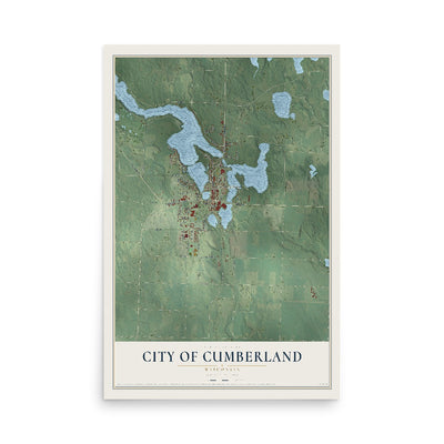 Map of Cumberland, Wisconsin, 12 x 18 inch unframed archival matte print