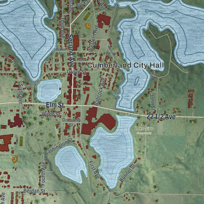 Close-up of the map of Cumberland, Wisconsin print showing street and building detail