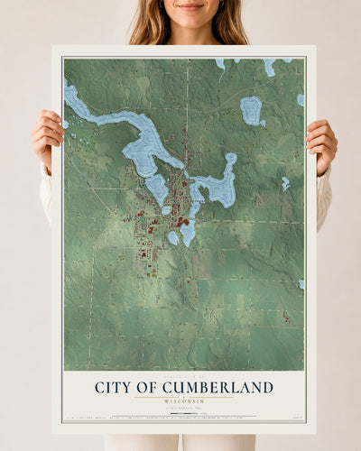 Map of Cumberland, Wisconsin, 24 x 36 inch unframed archival matte print