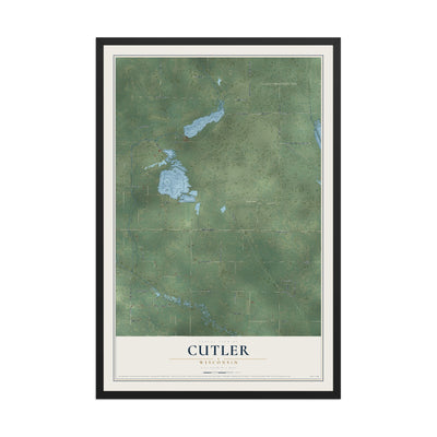 Map of Cutler, Wisconsin, 12 x 18 inch print in a black wood frame